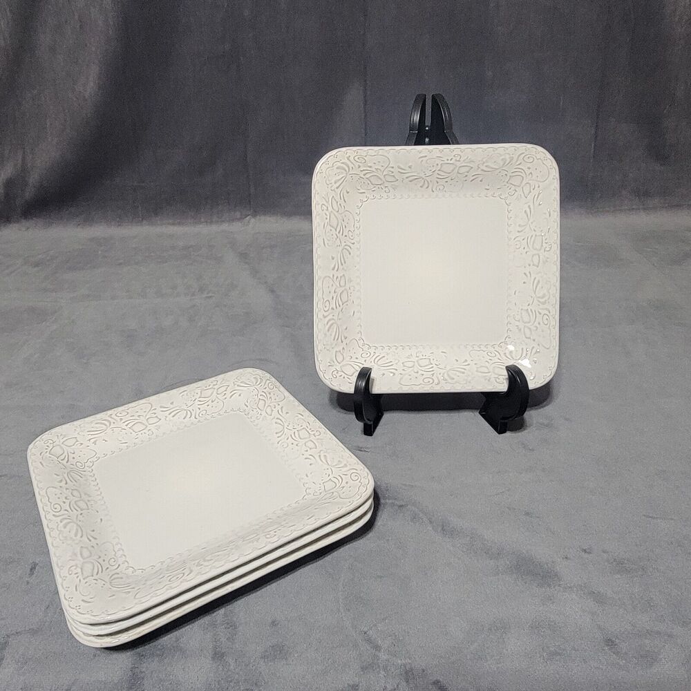 Set Of 4 Elama Ivory Lotus 8" Stoneware Salad Plate